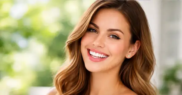 Smiling woman showcasing beautiful results of Cosmetic Dentistry in San Francisco with natural-looking white teeth