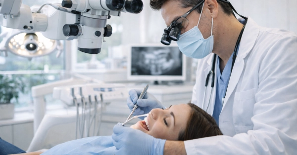 Endodontist in San Francisco performing a root canal procedure in a modern dental clinic