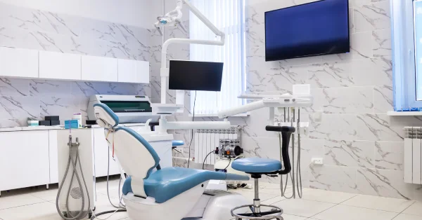 Modern dental office in San Francisco with dental chair and digital equipment