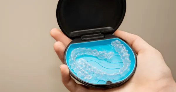 Clear Invisalign aligners in a case for Invisalign in San Francisco
